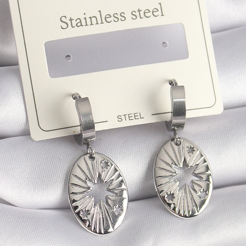 316L Çelik Gümüş Renk Kutup Yıldızı İşleme Kadın Küpe