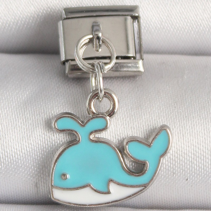 316L Çelik Gümüş Renk Mavi Balina Model Nomination Charm