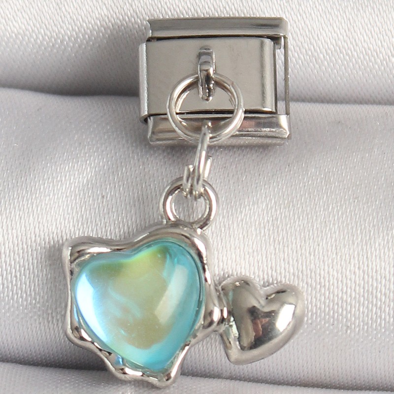 316L Çelik Gümüş Renk Mavi Mineli Kalp Model Nomination Charm