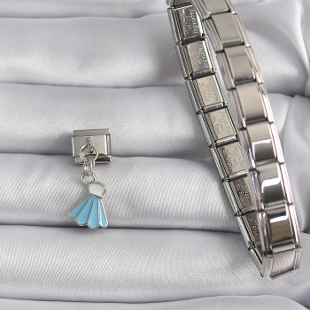 316L Çelik Gümüş Renk Mavi Renk Sallantı Elbise Model Nomination Charm