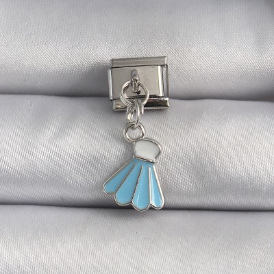 316L Çelik Gümüş Renk Mavi Renk Sallantı Elbise Model Nomination Charm