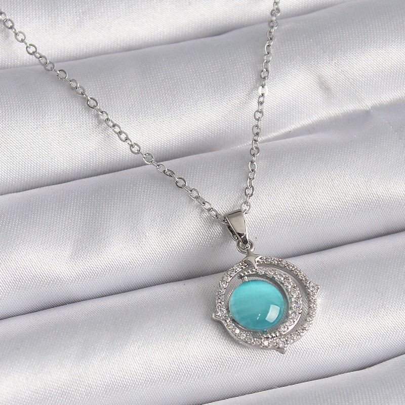 316L Çelik Gümüş Renk Mavi Sedefli Hilal Model Kadın Kolye