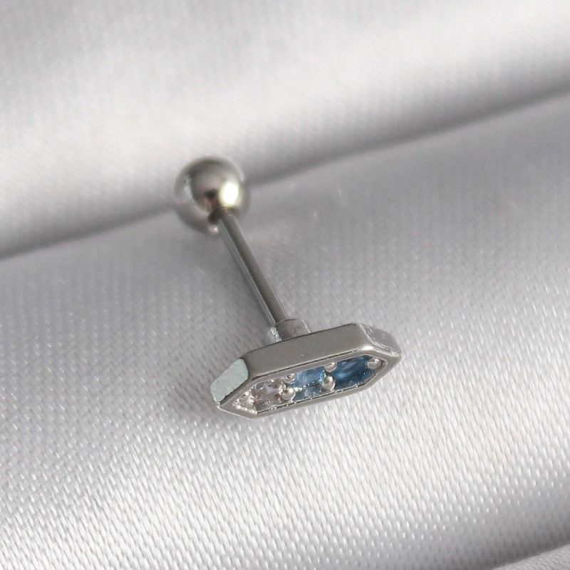 316L Çelik Gümüş Renk Mavi Zirkon Taşlı Tragus Piercing