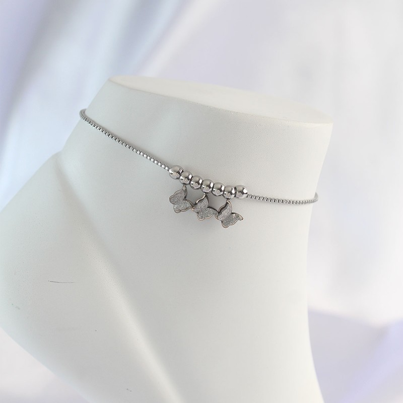 316L Çelik Gümüş Renk Minimal Kelebek Tasarımlı Halhal