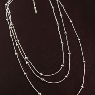 316L Çelik Gümüş Renk Minimal Topçuk Model Çoklu Kolye