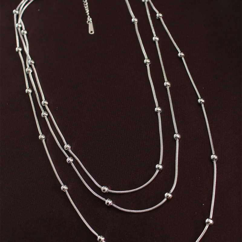 316L Çelik Gümüş Renk Minimal Topçuk Model Çoklu Kolye