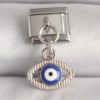 316L Çelik Gümüş Renk Nazar Boncuk Detaylı Göz Model Nomination Charm