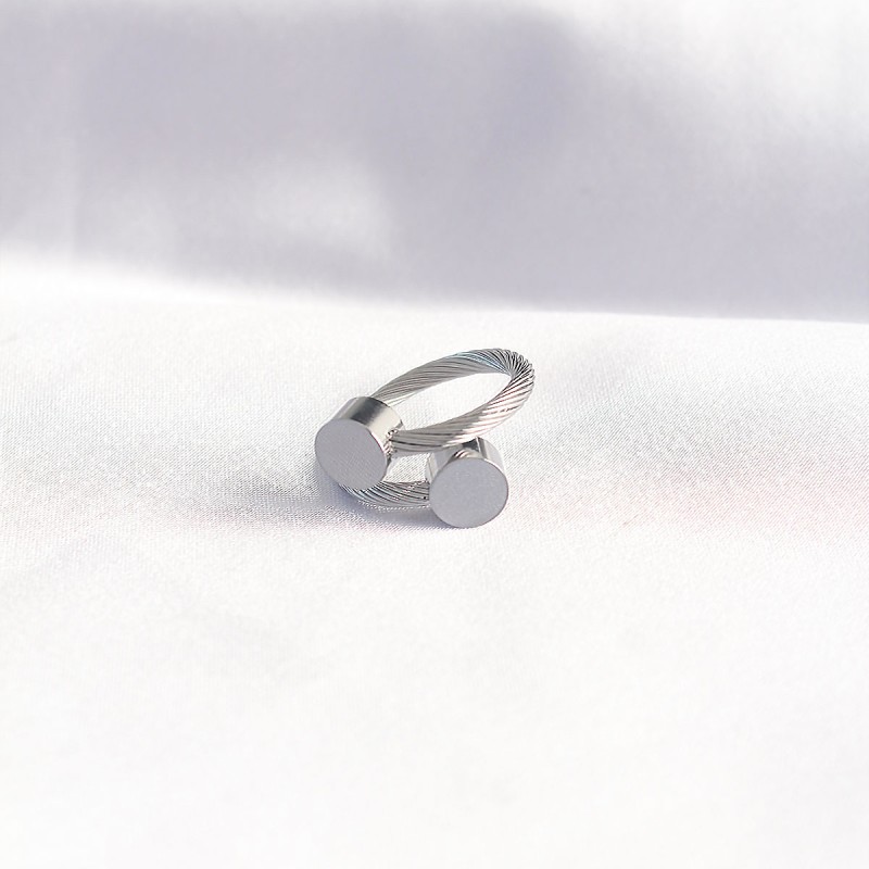 316L Çelik Gümüş Renk Oval Aksesuarlı Burgu Model Bileklik ve Yüzük Kombini