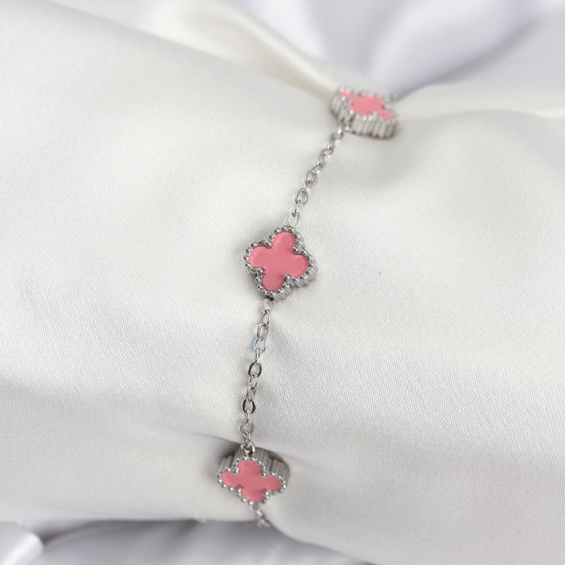 316L Çelik Gümüş Renk Pembe Baby Boy Yonca Kadın Bileklik