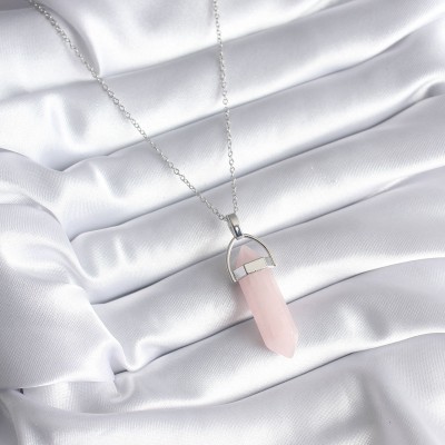 316L Çelik Gümüş Renk Pembe Taşlı Kadın Kolye