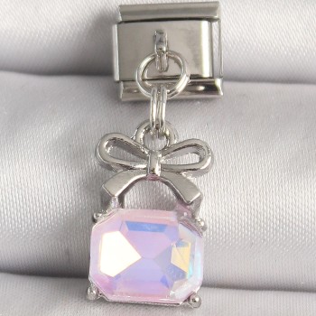 316L Çelik Gümüş Renk Pembe Zirkon Taşlı Çanta Model Nomination Charm