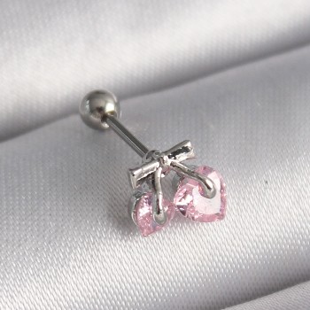 316L Çelik Gümüş Renk Pembe Zirkon Taşlı Kalp Tragus Piercing