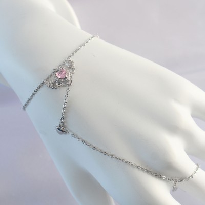 316L Çelik Gümüş Renk Pembe Zirkon Taşlı Kanatlı Kalp Model Şahmeran