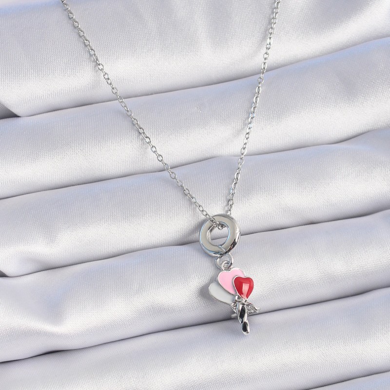 316L Çelik Gümüş Renk Renkli Kalp Figür Charm Model Kadın Kolye