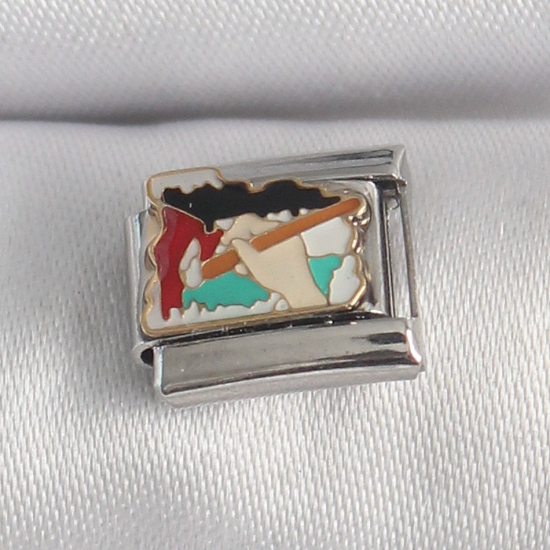 316L Çelik Gümüş Renk Renkli Palet Fırça İşlemeli Model Nomination Charm