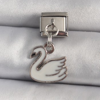 316L Çelik Gümüş Renk Sallantı Beyaz Kuğu Model Nomination Charm