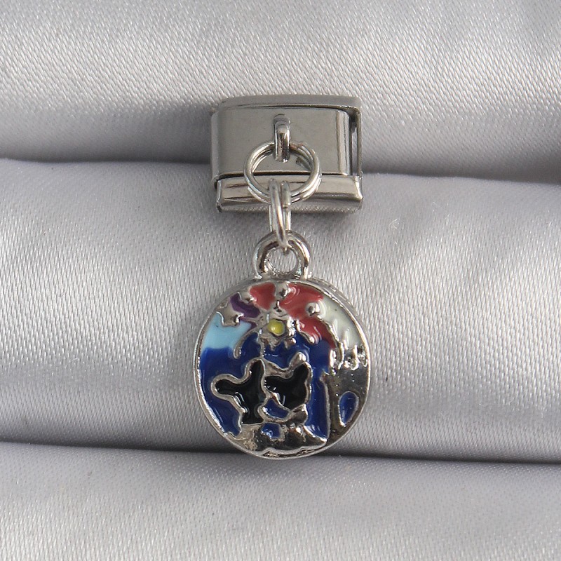 316L Çelik Gümüş Renk Sallantı Dünya Model Nomination Charm