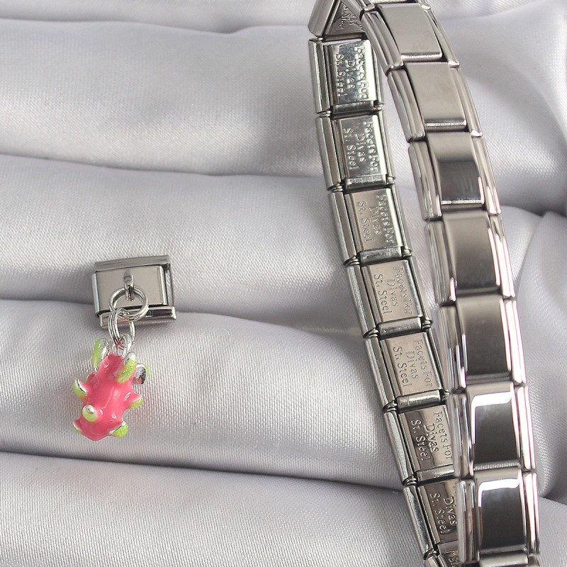 316L Çelik Gümüş Renk Sallantı Ejder Meyvesi Model Nomination Charm