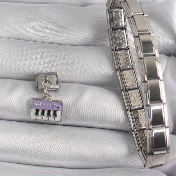 316L Çelik Gümüş Renk Sallantı Mor Piyano Figür Nomination Charm