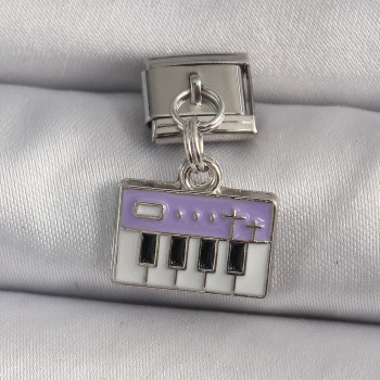 316L Çelik Gümüş Renk Sallantı Mor Piyano Figür Nomination Charm