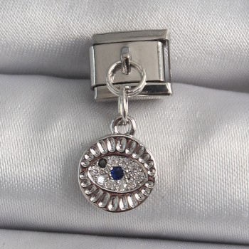 316L Çelik Gümüş Renk Sallantı Zirkon Taşlı Göz Model Nomination Charm