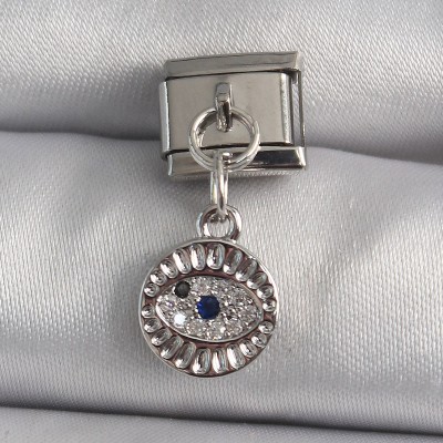 316L Çelik Gümüş Renk Sallantı Zirkon Taşlı Göz Model Nomination Charm