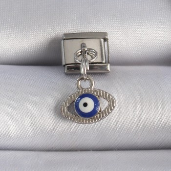 316L Çelik Gümüş Renk Sallantılı Göz Figür Nazar Boncuk Detay Nomination Charm