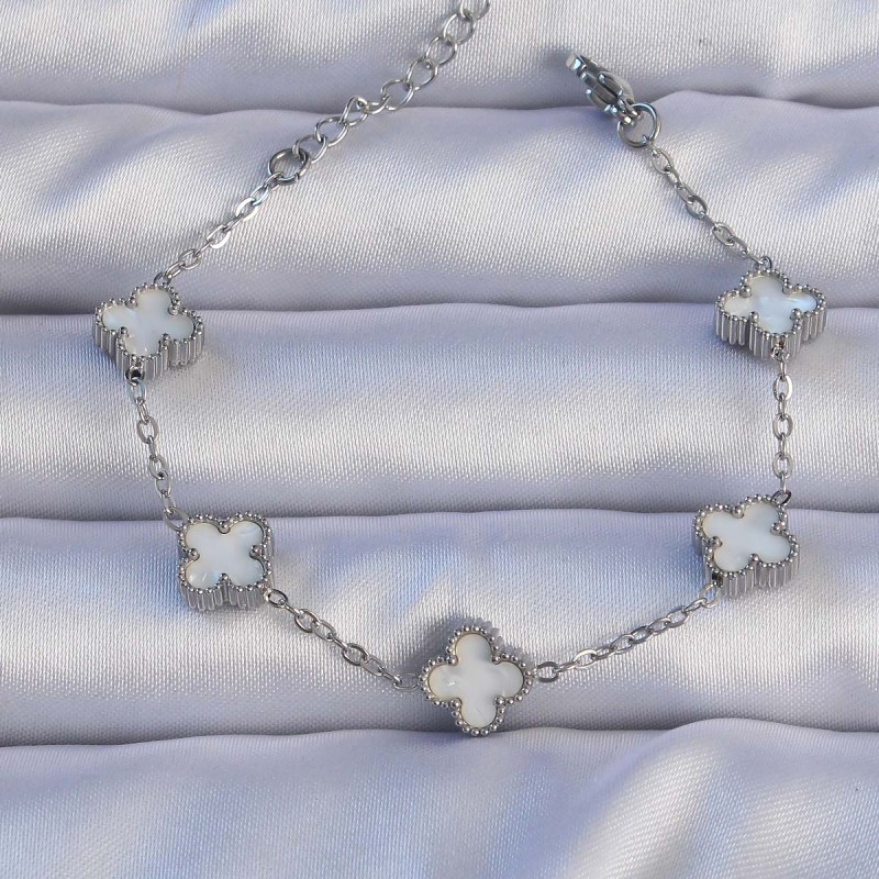 316L Çelik Gümüş Renk Sedefli Baby Boy Yonca Model Bileklik