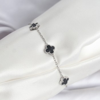 316L Çelik Gümüş Renk Siyah Baby Boy Yonca Bileklik