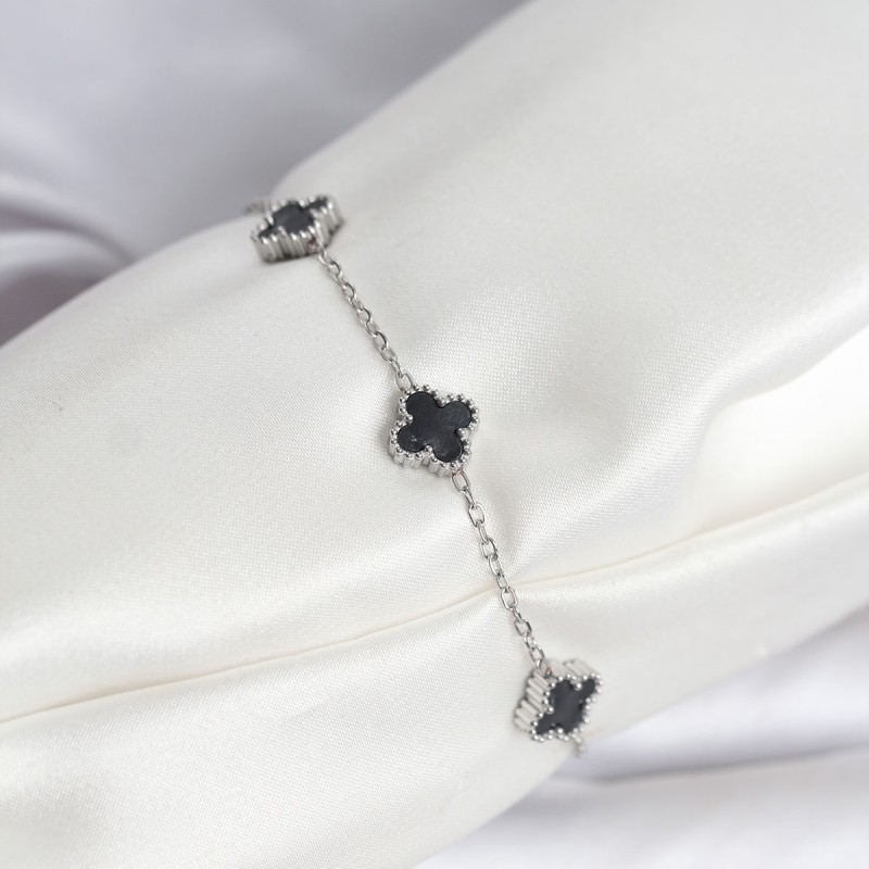 316L Çelik Gümüş Renk Siyah Baby Boy Yonca Bileklik