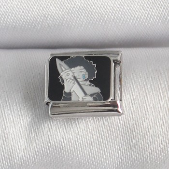 316L Çelik Gümüş Renk Siyah İşlemeli Portre Model Nomination Charm