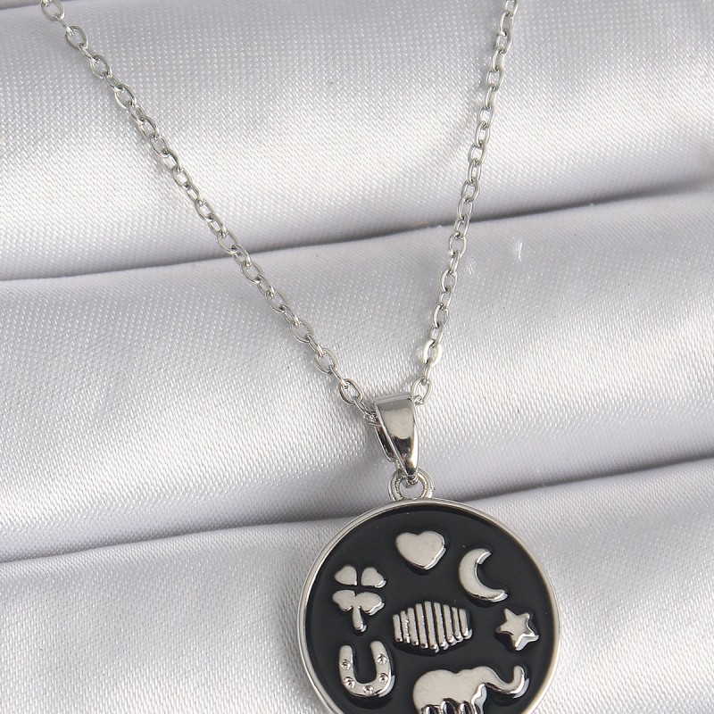 316L Çelik Gümüş Renk Siyah Renk Şans Kolyesi