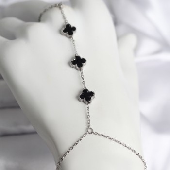 316L Çelik Gümüş Renk Siyah Yonca Model Kadın Şahmeran