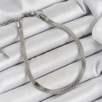 316L Çelik Gümüş Renk Yassı Zincir Model Kadın Bileklik