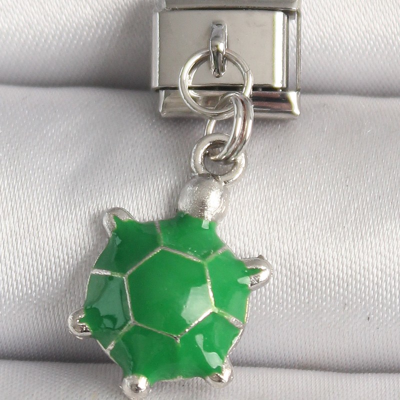 316L Çelik Gümüş Renk Yeşil Kaplumbağa Model Nomination Charm