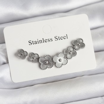 316L Çelik Gümüş Renk Yonca Küpe Seti