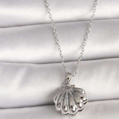 316L Çelik Gümüş Renk Zincir Açılır İncili Midye Model Kadın Kolye