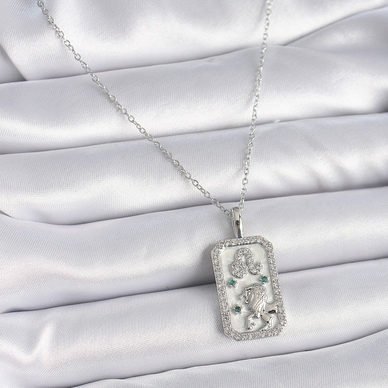 316L Çelik Gümüş Renk Zincir Aslan Burcu Zirkon Taşlı Kadın Kolye