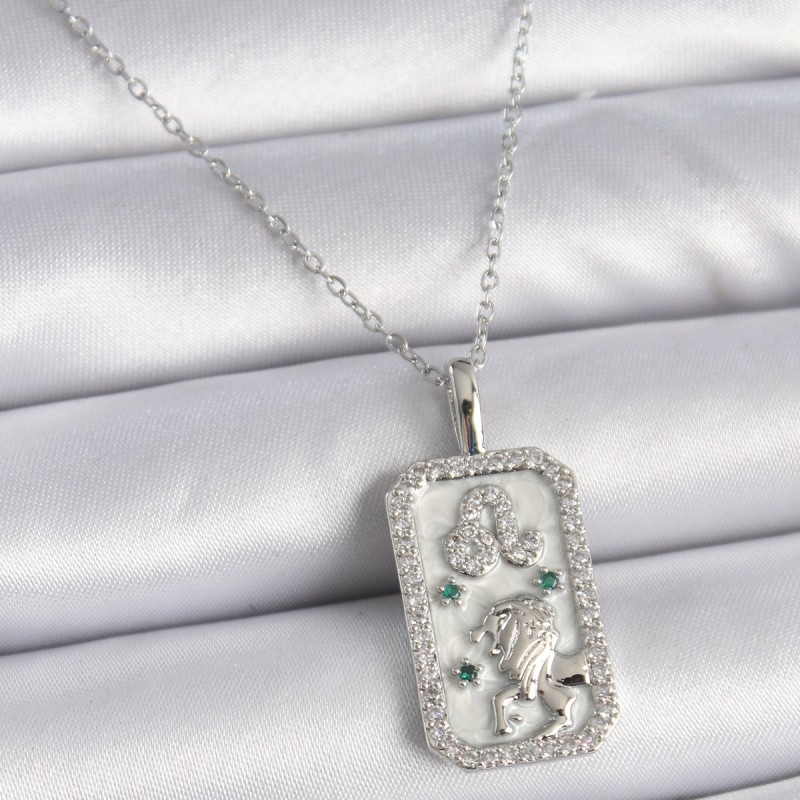 316L Çelik Gümüş Renk Zincir Aslan Burcu Zirkon Taşlı Kadın Kolye