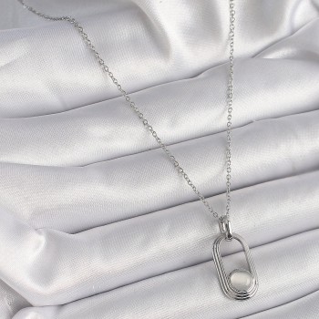 316L Çelik Gümüş Renk Zincir Beyaz Kedi Göz Model Kadın Kolye