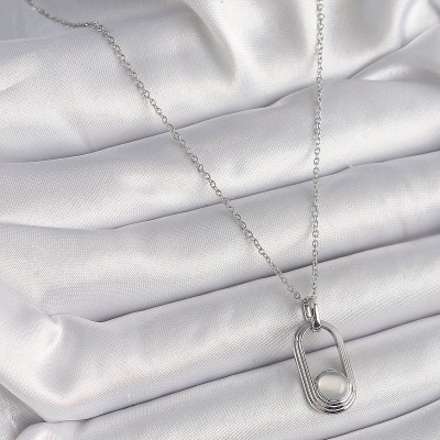 316L Çelik Gümüş Renk Zincir Beyaz Kedi Göz Model Kadın Kolye