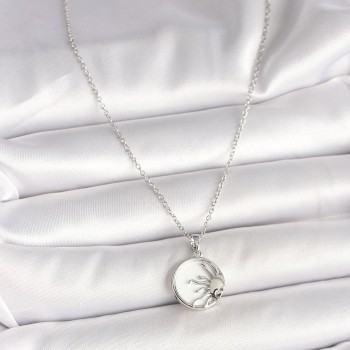 316L Çelik Gümüş Renk Zincir Beyaz Mineli Gün Batımı Model Kadın Kolye