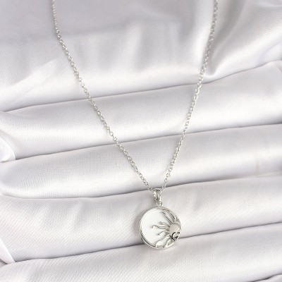 316L Çelik Gümüş Renk Zincir Beyaz Mineli Gün Batımı Model Kadın Kolye