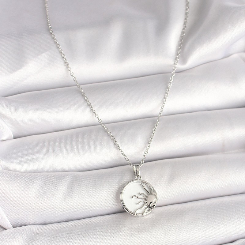 316L Çelik Gümüş Renk Zincir Beyaz Mineli Gün Batımı Model Kadın Kolye