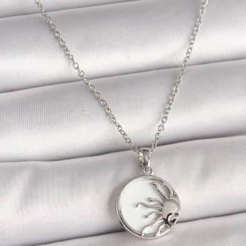 316L Çelik Gümüş Renk Zincir Beyaz Mineli Gün Batımı Model Kadın Kolye