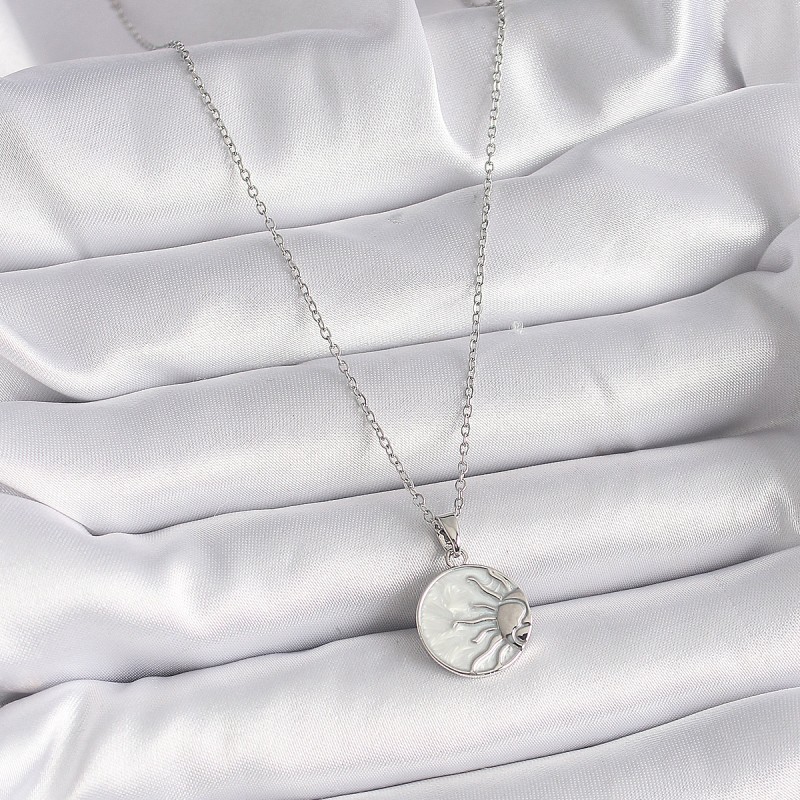 316L Çelik Gümüş Renk Zincir Beyaz Sedefli Gün Batımı Model Kadın Kolye