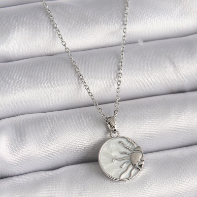 316L Çelik Gümüş Renk Zincir Beyaz Sedefli Gün Batımı Model Kadın Kolye
