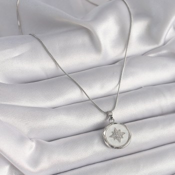 316L Çelik Gümüş Renk Zincir Beyaz Sedefli Zirkon Taşlı Yıldız İşleme Model Kadın Kolye