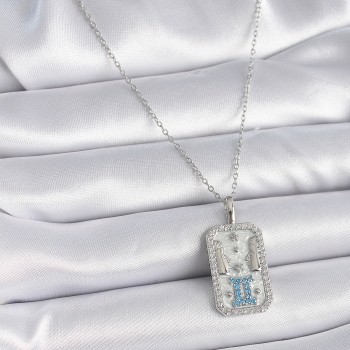 316L Çelik Gümüş Renk Zincir İkizler Burcu Zirkon Taşlı Kadın Kolye