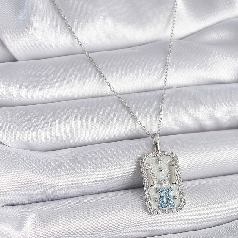 316L Çelik Gümüş Renk Zincir İkizler Burcu Zirkon Taşlı Kadın Kolye